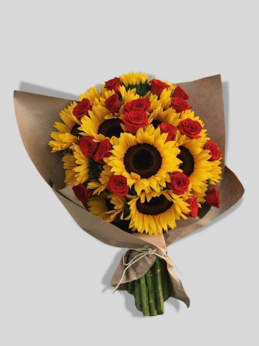 Ramo de Girasoles con rosa roja